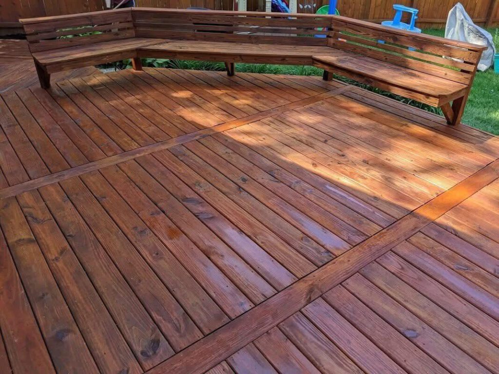 custom wooden deck on a porch